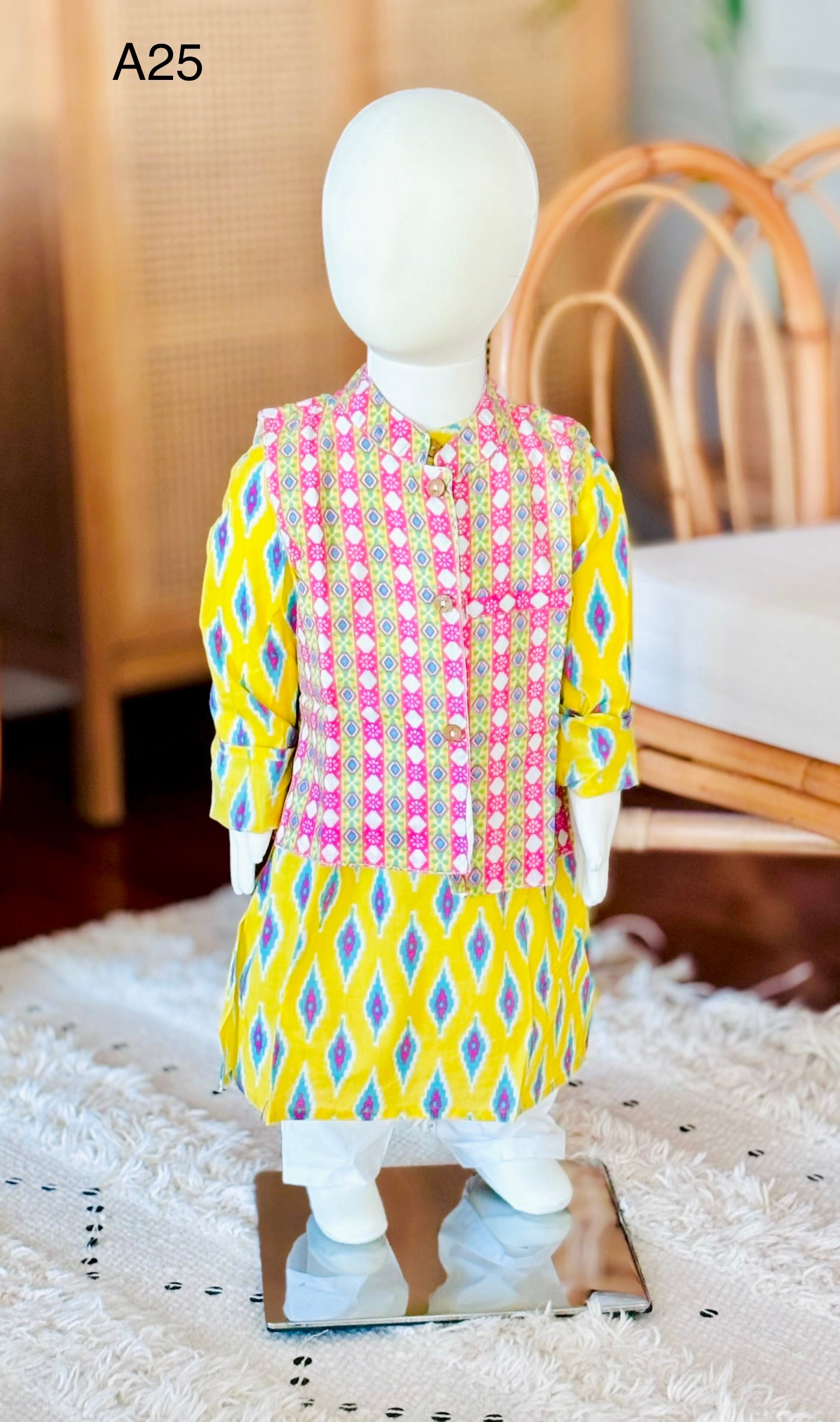 3 piece boys kurta set with nehru jacket